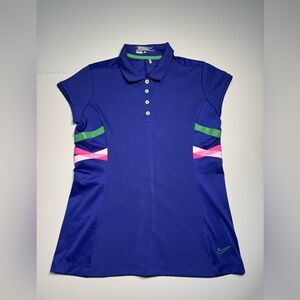Nike Golf Shirt Womens Size Med Blue Dri Fit Polo Top Performance With Logo